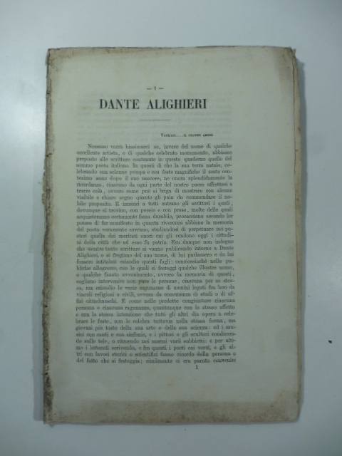 Dante Alighieri. Arti e Lettere Scritti raccolti da Francesco e Benvenuto Gasparoni